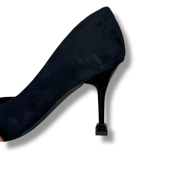 MEI TI MENG Black Embellished Pointed Toe Flared Heel Mengmei Stiletto Pumps - Picture 13 of 14